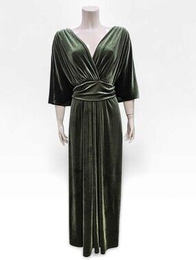 Nwt KIYONNA Verona Plus Size 3X Olive Green Velvet Evening Long Maxi Dress